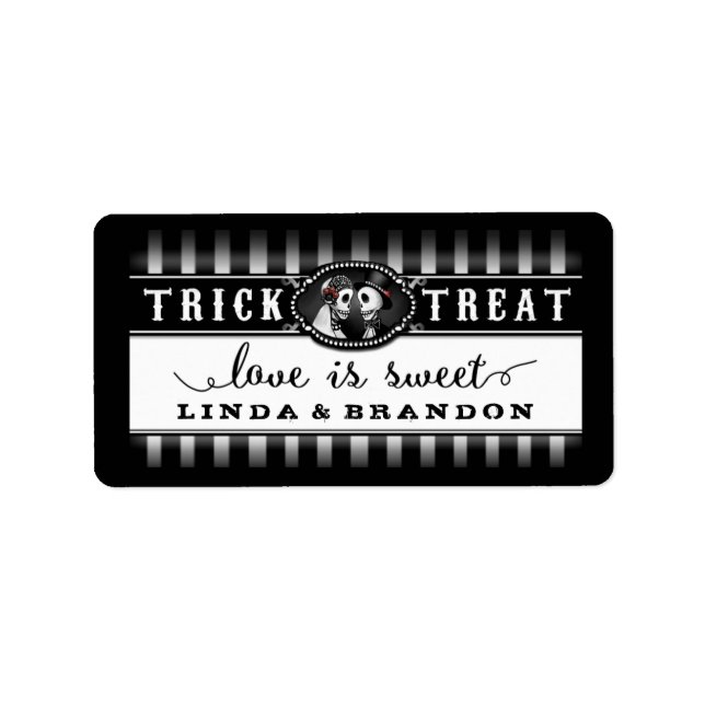 Black & White Halloween Wedding Name Love is Sweet Label (Front)