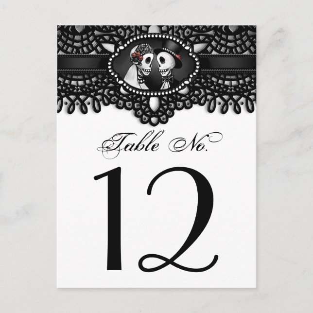 Black White Halloween Wedding Skeletons Table No Postcard (Front)