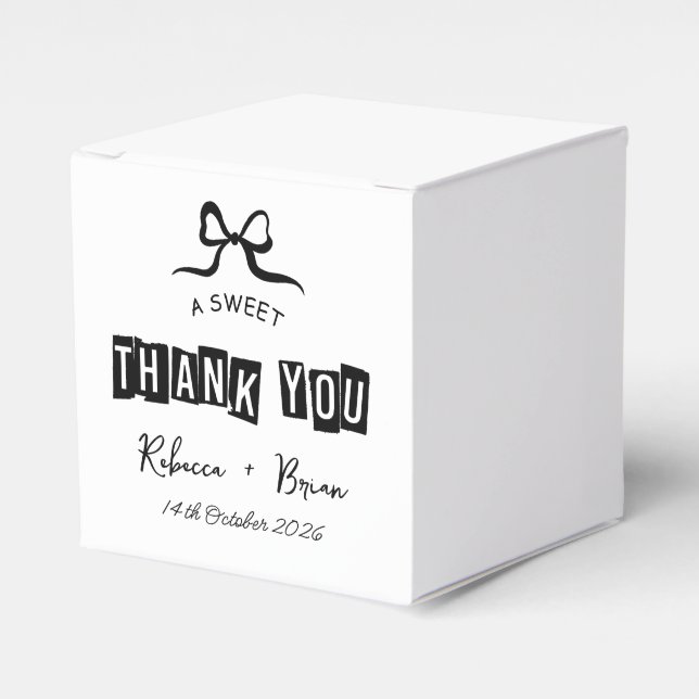 Black & White Hand Drawn Bow Sketch Wedding Favour Box (Front Side)