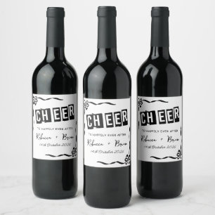 Black & White Hand Drawn Bow Sketch Wedding Wine Label