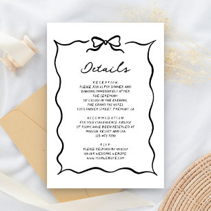 Black & White Hand Drawn Bow Wedding Details Enclosure Card