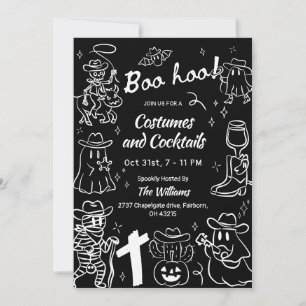 Black & White Hand Drawn Cowboy Halloween Party Invitation