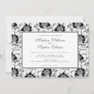 Black & White Hand Drawn Floral - Wedding Invitation