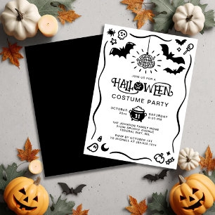 Black & White Hand Drawn Halloween Costume Party Invitation