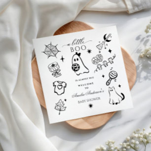 Black white Hand drawn Halloween Theme Baby Shower Napkin