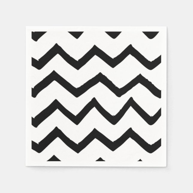Black & White Hand Drawn Painted Chevron Pattern Napkin (Front)