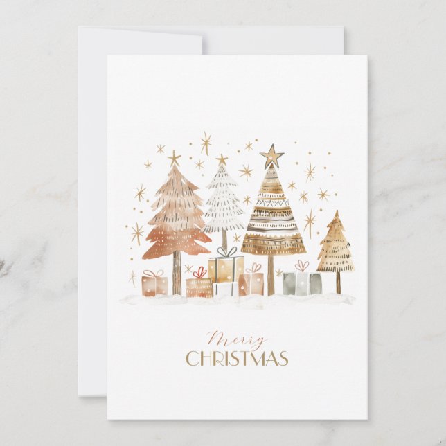 Black white hand-drawn pastel trees Christmas Holiday Card (Front)