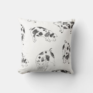 Black & white hand drawn pig cow spots pattern cushion