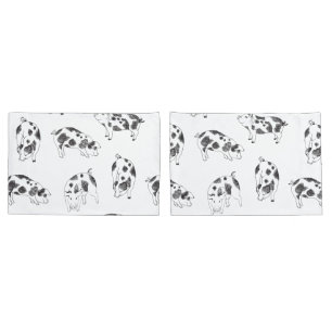 Black & white hand drawn pig cow spots pattern pillowcase