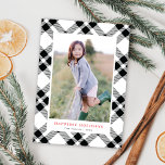 Black & White Hand-Drawn Plaid Christmas Photo Holiday Card<br><div class="desc">This classic yet elegant holiday photo card features a single vertical photo over a hand-drawn black and white plaid pattern on the front of the card. On the back side you will find a the same plaid pattern to which you can add another photo and/or additional text.</div>