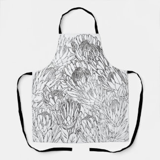Black & White Hand drawn Protea Apron