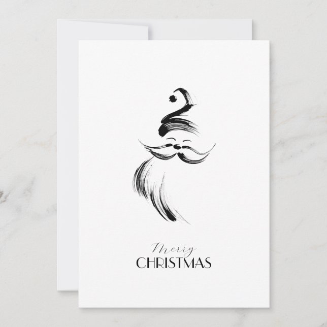 Black white hand-drawn Santa Claus Christmas Holiday Card (Front)
