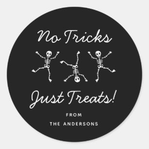 Black & White Hand Drawn Skeleton Halloween  Classic Round Sticker