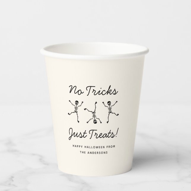 Black & White Hand Drawn Skeleton Halloween  Paper Cups (Front)