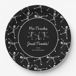 Black & White Hand Drawn Skeleton Halloween  Paper Plate