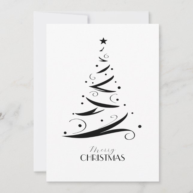 Black white hand-drawn tree simple Christmas Holiday Card (Front)