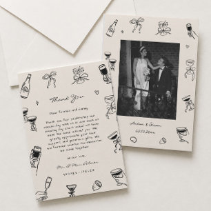 Black White Hand Drawn Wedding Photo Thank You Card
