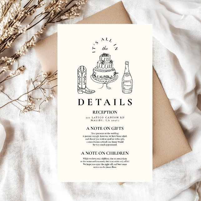 Black White Hand Drawn Western Doodle Wedding  Enclosure Card (Creator Uploaded)