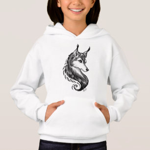 Black White Hand Drawn Wolf Kid’s Hoodie