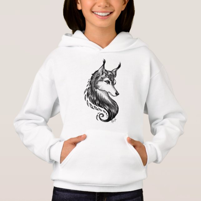 Black White Hand Drawn Wolf Kid’s Hoodie (Front)