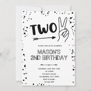 Black white hand gesture 2nd birthday  invitation