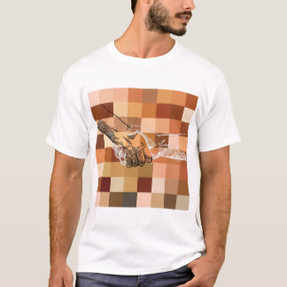 Black & white Hands shake on colored blocks T-Shirt