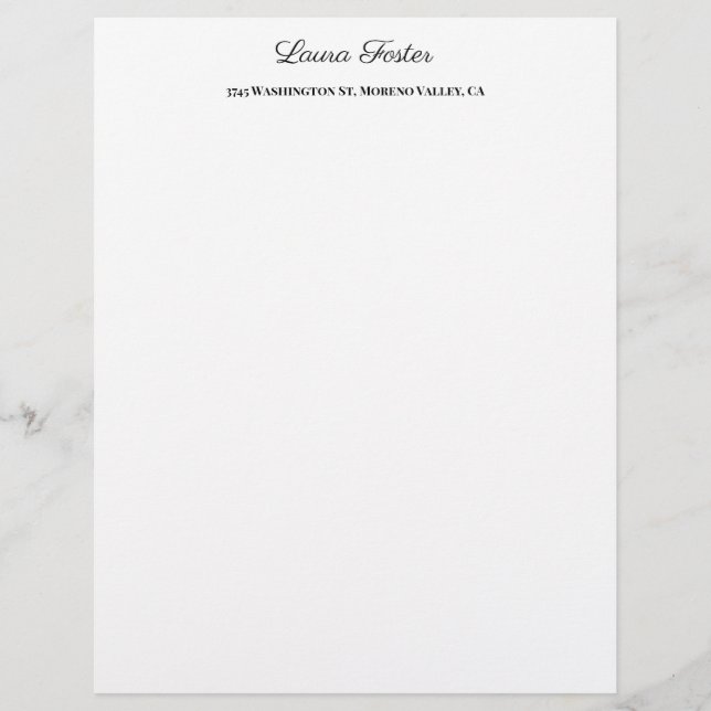Black White Handwriting Elegant Minimalist Stylish Custom Letterhead (Front)