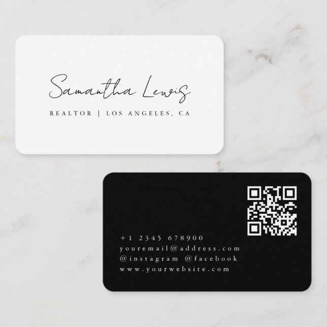 Black & White Handwritten Script Name Realtor Business Card (Front/Back)