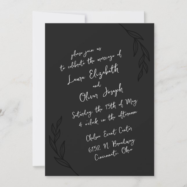 Black & White Handwritten Script Wedding Invitation (Front)