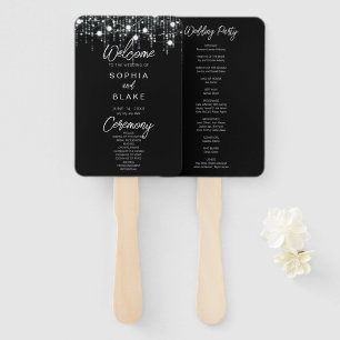 Black & White Hanging Lights Wedding Program Hand Fan