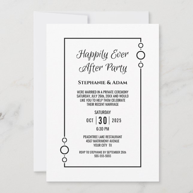 Black White Happily Ever After Wedding Reception Invitation (Front)