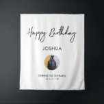 Black & White Happy Birthday Photo Party Backdrop Tapestry<br><div class="desc">This modern tapestry is perfect for a chic black and white colour theme birthday party. Your guest will enjoy taking a photo with this sophisticated party backdrop and remember your special day. The design features a white brush script " Happy Birthday " with a photo template. You can personalise the...</div>
