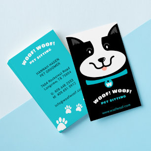 Black & White Happy Dog Pet Sitting & Grooming Business Card