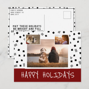 Black White Happy Holidays 3 Photo Collage Holiday Postcard