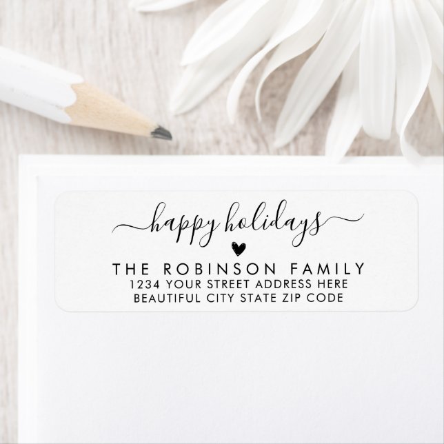 Black White Happy Holidays Script Return Address (Insitu)