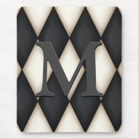 Black & White Harelquin Check Elegant 3-D Monogram