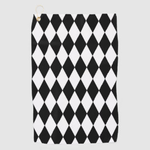 Black White Harlequin Diamonds Pattern Design Golf Towel