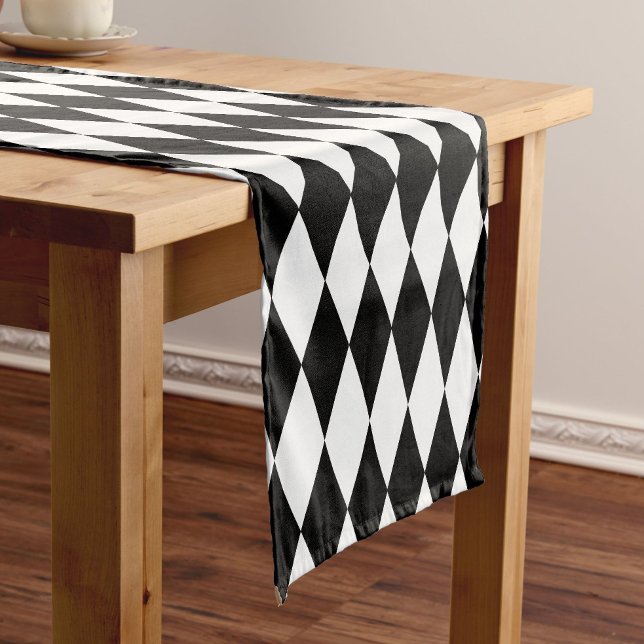 Black White Harlequin Diamonds Pattern Design  Short Table Runner (Creator Uploaded)