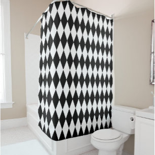 Black White Harlequin Diamonds Pattern Design Shower Curtain