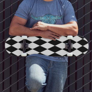 Black White Harlequin Diamonds Pattern Design Skateboard