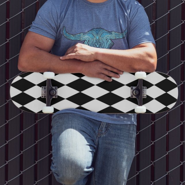 Black White Harlequin Diamonds Pattern Design  Skateboard (Creator Uploaded)