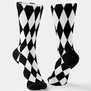 Black White Harlequin Diamonds Pattern Design  Socks