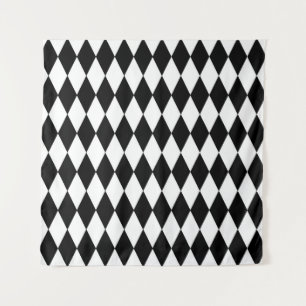 Black White Harlequin Diamonds Pattern Design Tapestry
