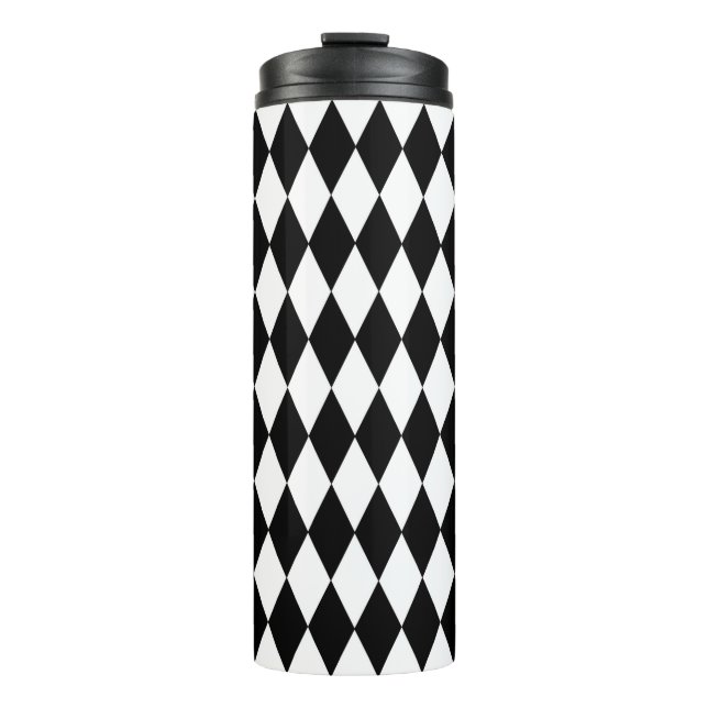Black White Harlequin Diamonds Pattern Design  Thermal Tumbler (Front)