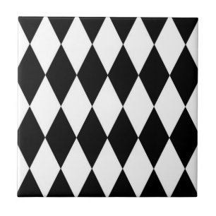 Black White Harlequin Diamonds Pattern Design Tile