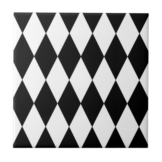 Black White Harlequin Diamonds Pattern Design  Tile (Front)