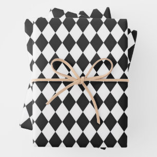 Black & White Harlequin Diamonds Wrapping Paper Sheet