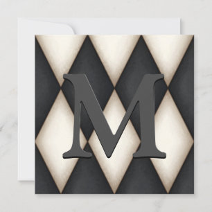Black & White Harlequin Dramatic Custom Monogram Invitation