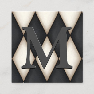 Black & White Harlequin Dramatic Custom Monogram Square Business Card