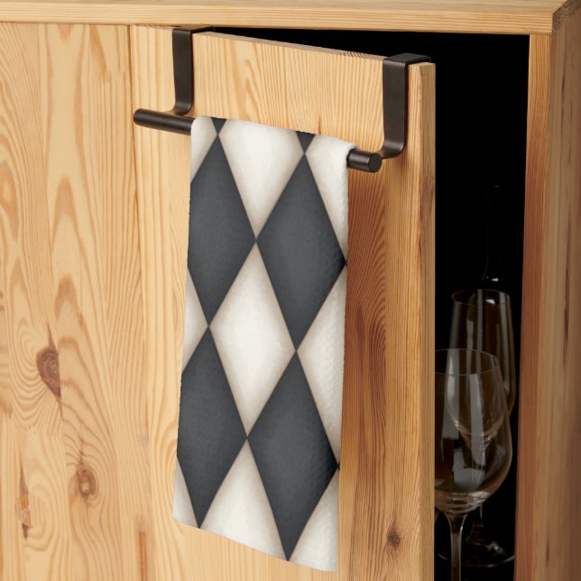 Black & White Harlequin (large scale) Tea Towel (Thirds Fold)